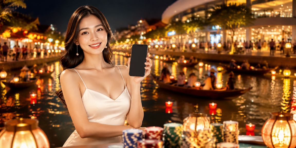 Cảnh phố đêm Hội An với ánh đèn lồng